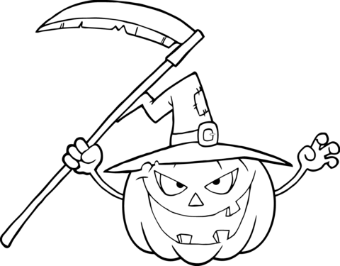 Halloween Pumpkin With Scythe Coloring Page